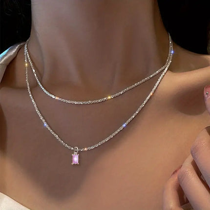 Sparkling Double Layer Pink Pendant Necklace