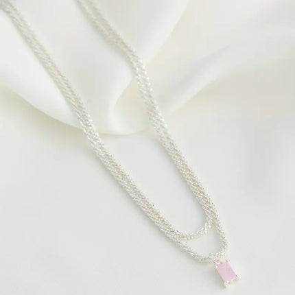 Sparkling Double Layer Pink Pendant Necklace